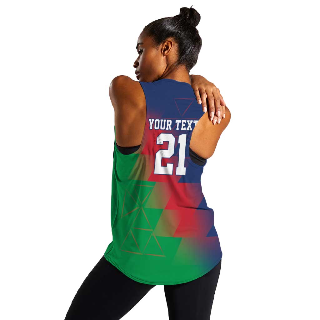 Custom Cricket African Namibia Women Racerback Tank Namibian Gold Sun Flag Motif - African Pride