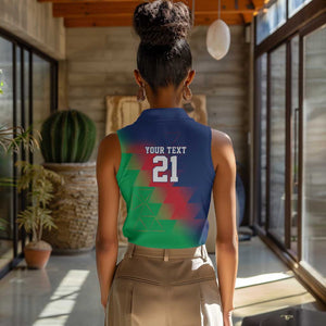 Custom Cricket African Namibia Women Sleeveless Polo Shirt Namibian Gold Sun Flag Motif - African Pride