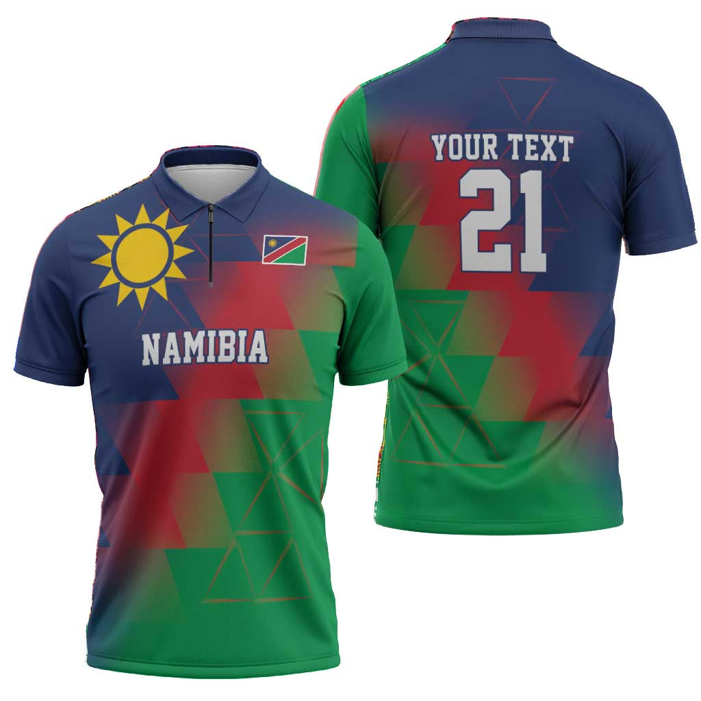 Custom Cricket African Namibia Zipper Polo Shirt Namibian Gold Sun Flag Motif
