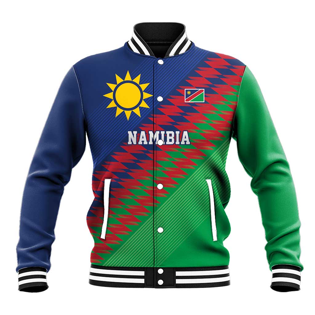 Custom Cricket African Namibia Baseball Jacket Namibian Sporty Pattern Flag Motif - African Pride
