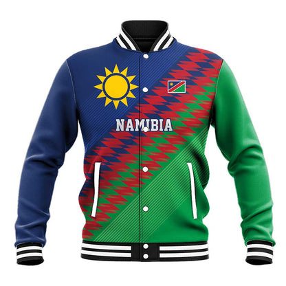 Custom Cricket African Namibia Baseball Jacket Namibian Sporty Pattern Flag Motif - African Pride