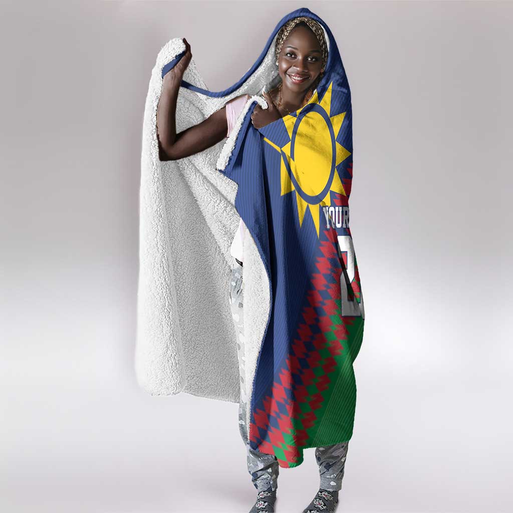 Custom Cricket African Namibia Hooded Blanket Namibian Sporty Pattern Flag Motif - African Pride