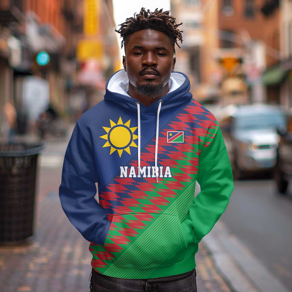 Custom Cricket African Namibia Hoodie Namibian Sporty Pattern Flag Motif - African Pride