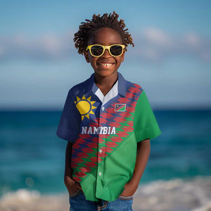 Custom Cricket African Namibia Kid Hawaiian Shirt Namibian Sporty Pattern Flag Motif - African Pride