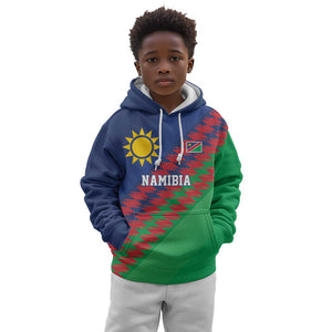 Custom Cricket African Namibia Kid Hoodie Namibian Sporty Pattern Flag Motif - African Pride