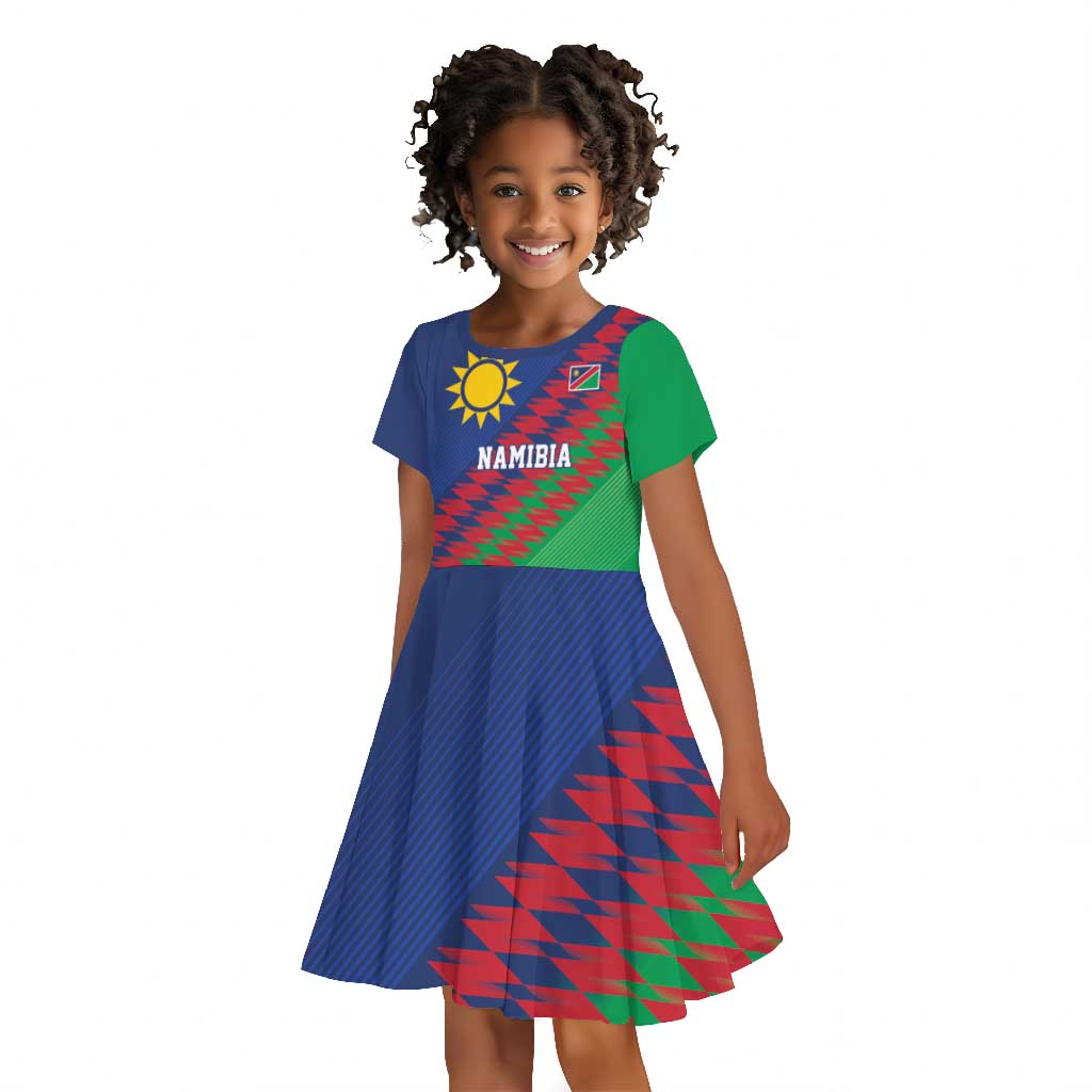 Custom Cricket African Namibia Kid Short Sleeve Dress Namibian Sporty Pattern Flag Motif - African Pride