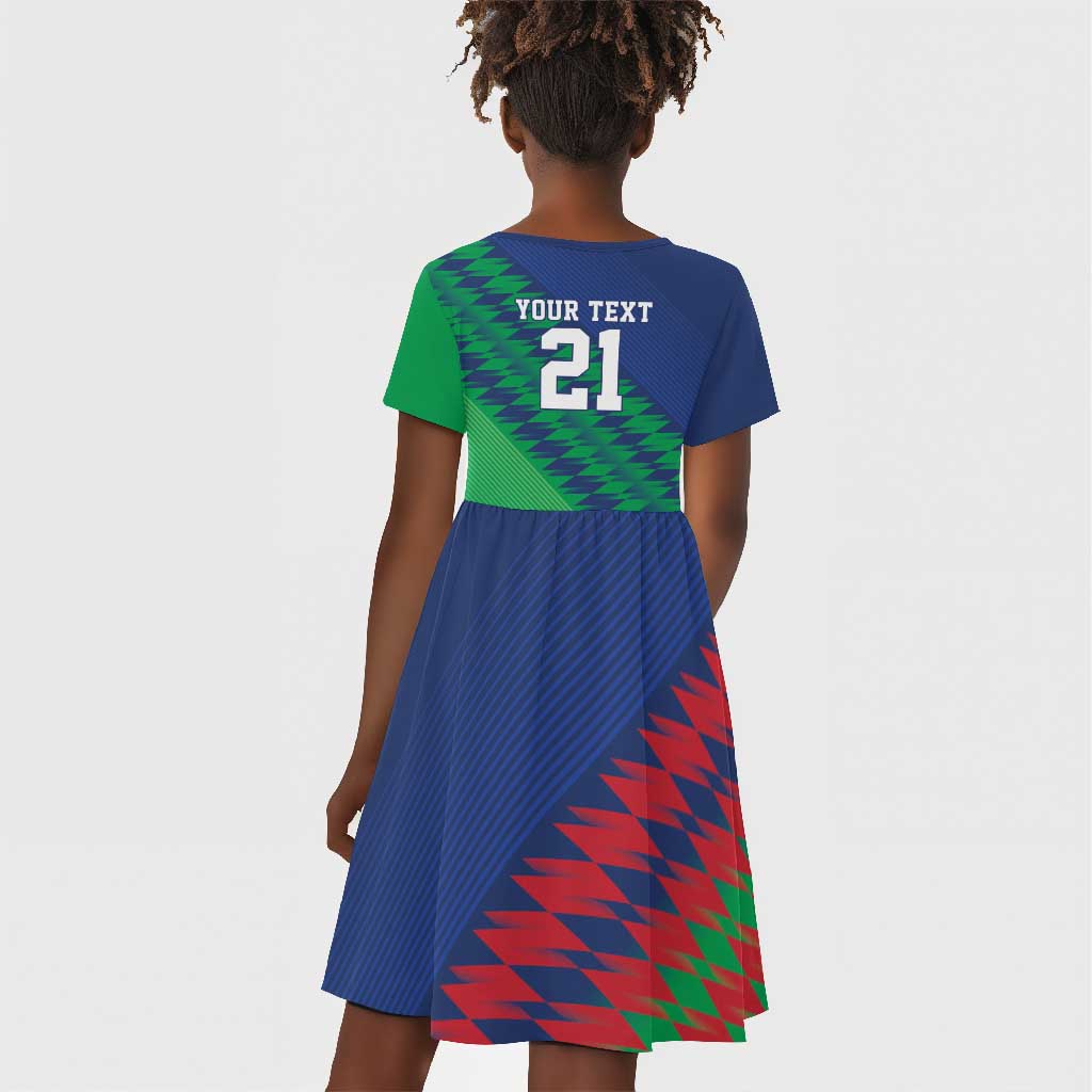 Custom Cricket African Namibia Kid Short Sleeve Dress Namibian Sporty Pattern Flag Motif - African Pride