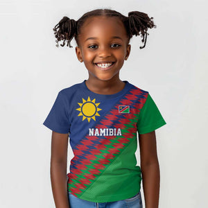 Custom Cricket African Namibia Kid T shirt Namibian Sporty Pattern Flag Motif - African Pride