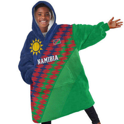 Custom Cricket African Namibia Kid Wearable Blanket Hoodie Namibian Sporty Pattern Flag Motif - African Pride