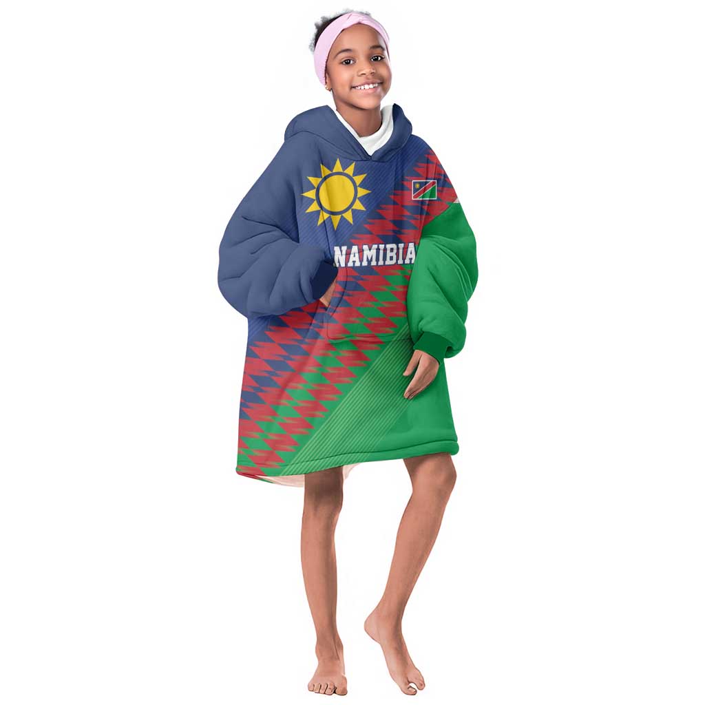 Custom Cricket African Namibia Kid Wearable Blanket Hoodie Namibian Sporty Pattern Flag Motif - African Pride