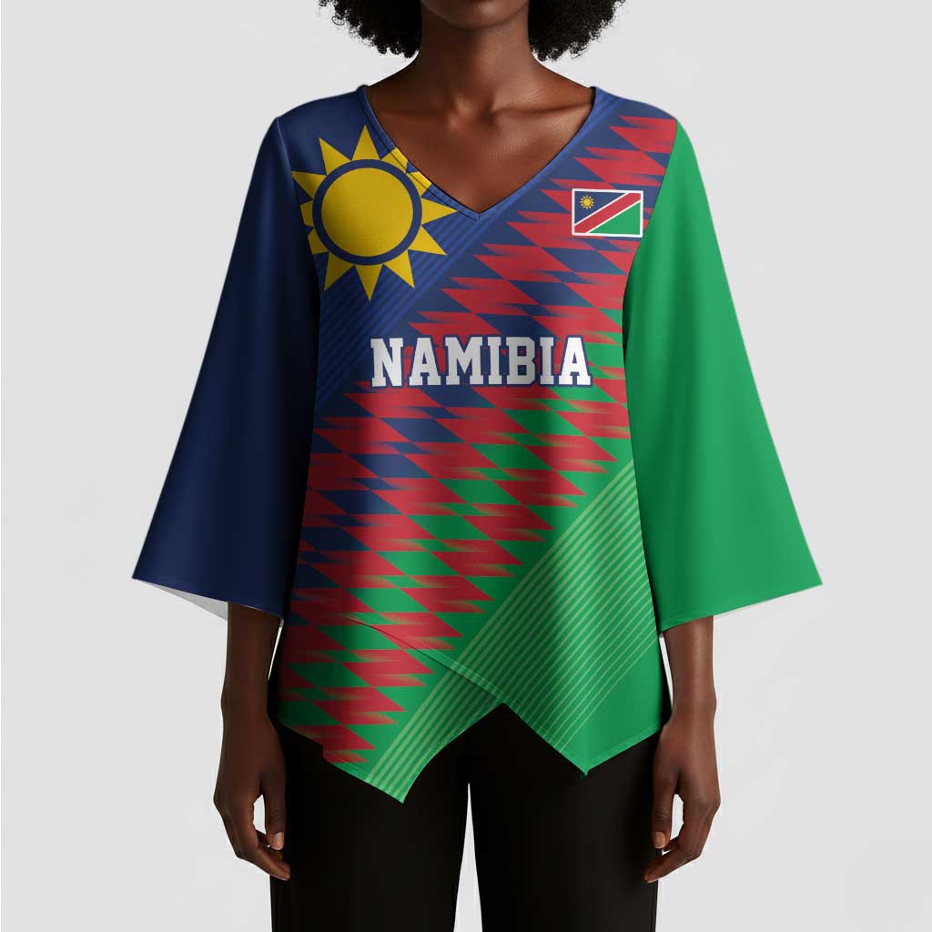 Custom Cricket African Namibia Kimono Sleeve Blouse Namibian Sporty Pattern Flag Motif