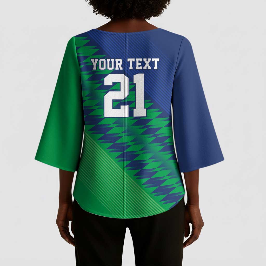 Custom Cricket African Namibia Kimono Sleeve Blouse Namibian Sporty Pattern Flag Motif