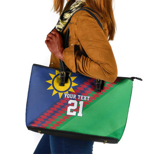 Custom Cricket African Namibia Leather Tote Bag Namibian Sporty Pattern Flag Motif - African Pride