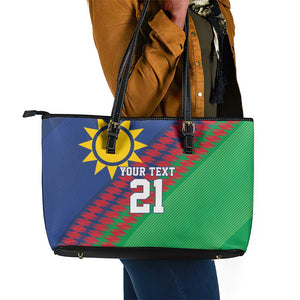 Custom Cricket African Namibia Leather Tote Bag Namibian Sporty Pattern Flag Motif - African Pride