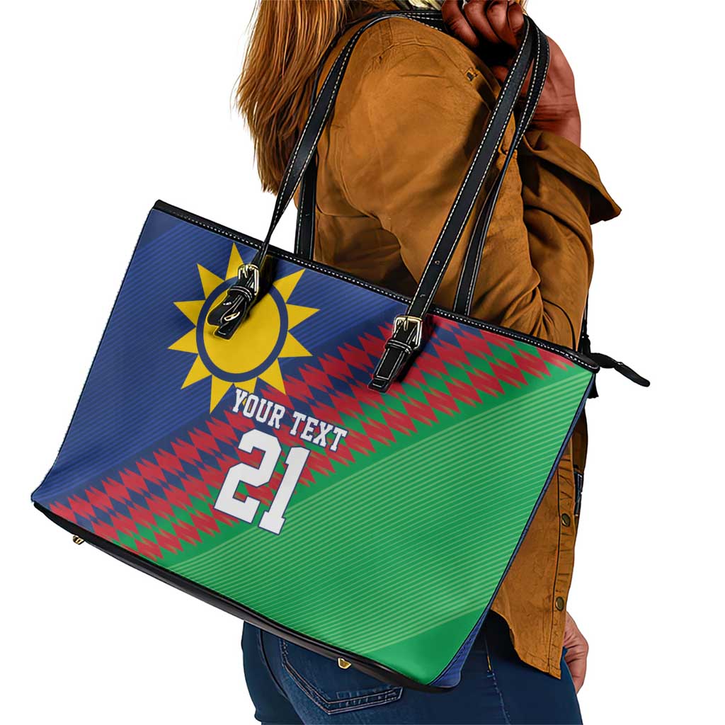 Custom Cricket African Namibia Leather Tote Bag Namibian Sporty Pattern Flag Motif - African Pride