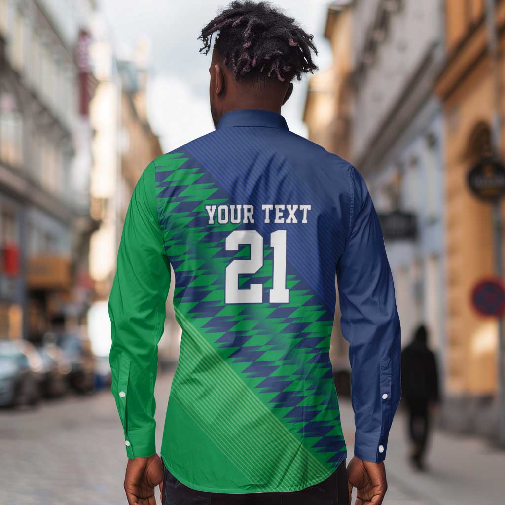 Custom Cricket African Namibia Long Sleeve Button Shirt Namibian Sporty Pattern Flag Motif - African Pride