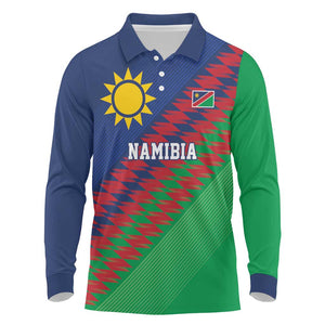 Custom Cricket African Namibia Long Sleeve Polo Shirt Namibian Sporty Pattern Flag Motif - African Pride