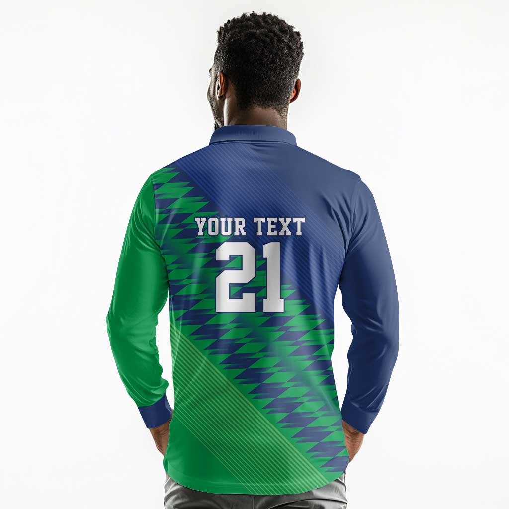 Custom Cricket African Namibia Long Sleeve Polo Shirt Namibian Sporty Pattern Flag Motif - African Pride