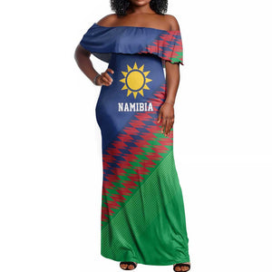 Custom Cricket African Namibia Off Shoulder Maxi Dress Namibian Sporty Pattern Flag Motif - African Pride