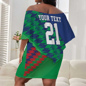 Custom Cricket African Namibia Off Shoulder Short Dress Namibian Sporty Pattern Flag Motif - African Pride