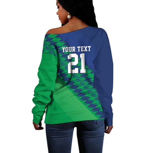 Custom Cricket African Namibia Off Shoulder Sweater Namibian Sporty Pattern Flag Motif - African Pride