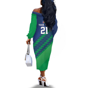 Custom Cricket African Namibia Off The Shoulder Long Sleeve Dress Namibian Sporty Pattern Flag Motif - African Pride