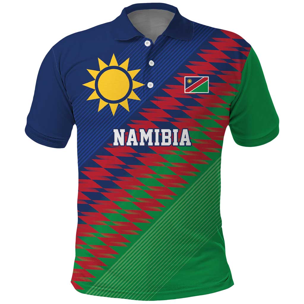 Custom Cricket African Namibia Polo Shirt Namibian Sporty Pattern Flag Motif - African Pride