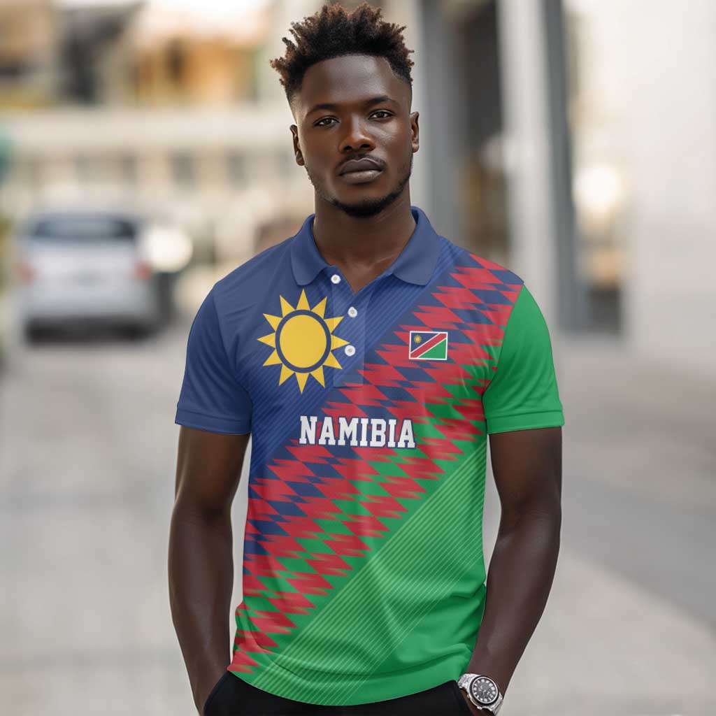Custom Cricket African Namibia Polo Shirt Namibian Sporty Pattern Flag Motif - African Pride