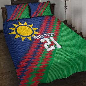 Custom Cricket African Namibia Quilt Bed Set Namibian Sporty Pattern Flag Motif - African Pride