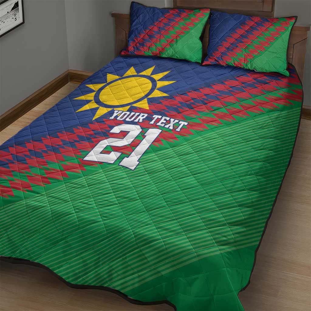 Custom Cricket African Namibia Quilt Bed Set Namibian Sporty Pattern Flag Motif - African Pride