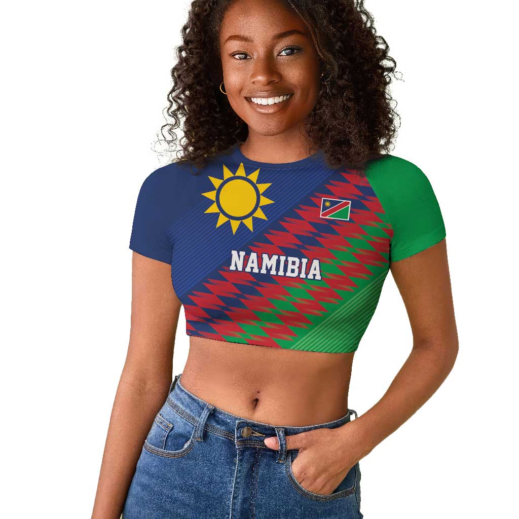 Custom Cricket African Namibia Raglan Cropped T shirt Namibian Sporty Pattern Flag Motif - African Pride
