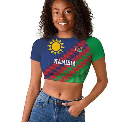 Custom Cricket African Namibia Raglan Cropped T shirt Namibian Sporty Pattern Flag Motif - African Pride