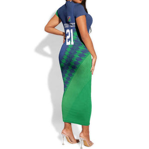 Custom Cricket African Namibia Short Sleeve Bodycon Dress Namibian Sporty Pattern Flag Motif - African Pride