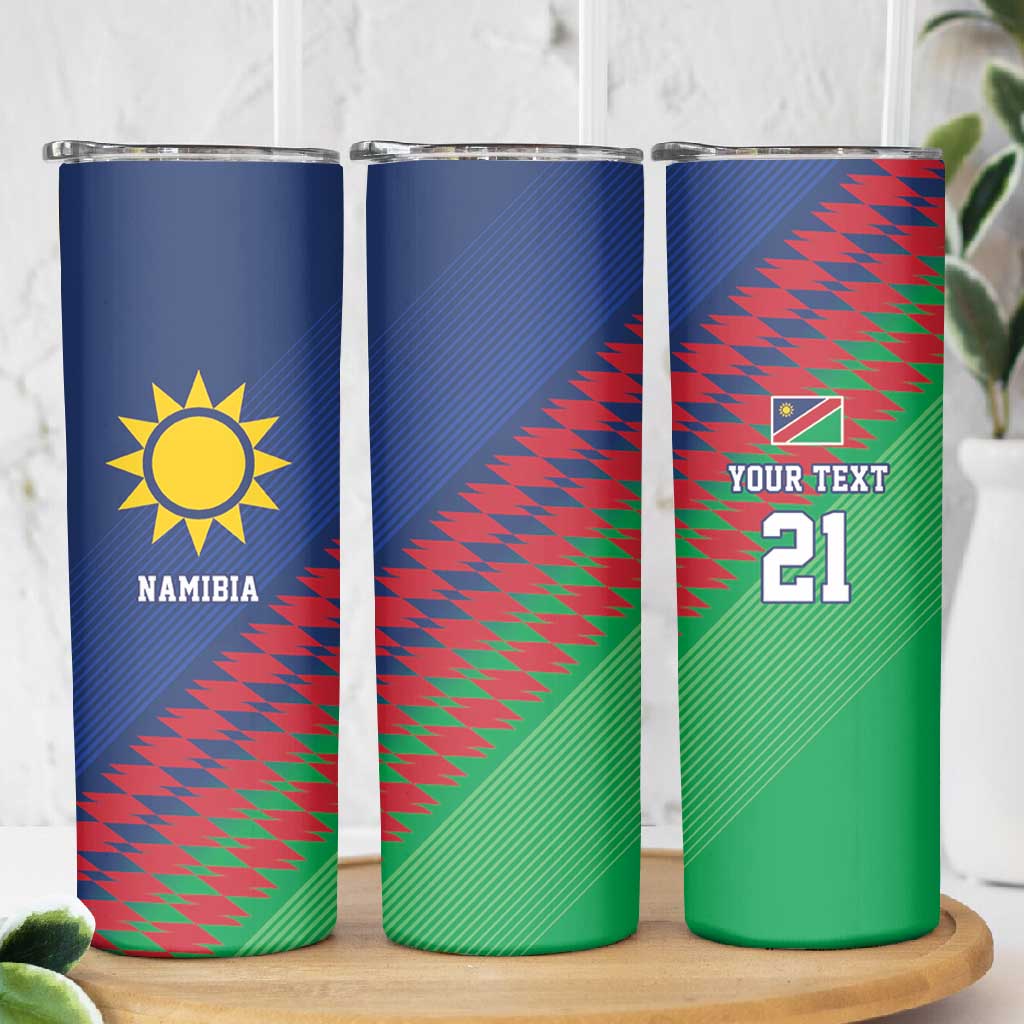 Custom Cricket African Namibia Skinny Tumbler Namibian Sporty Pattern Flag Motif - African Pride
