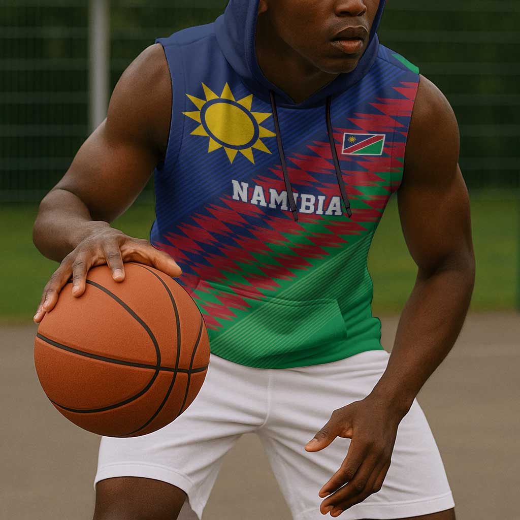 Custom Cricket African Namibia Sleeveless Hoodie Namibian Sporty Pattern Flag Motif - African Pride