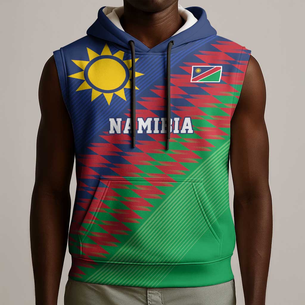 Custom Cricket African Namibia Sleeveless Hoodie Namibian Sporty Pattern Flag Motif - African Pride