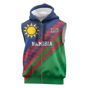 Custom Cricket African Namibia Sleeveless Zip Hoodie Namibian Sporty Pattern Flag Motif - African Pride