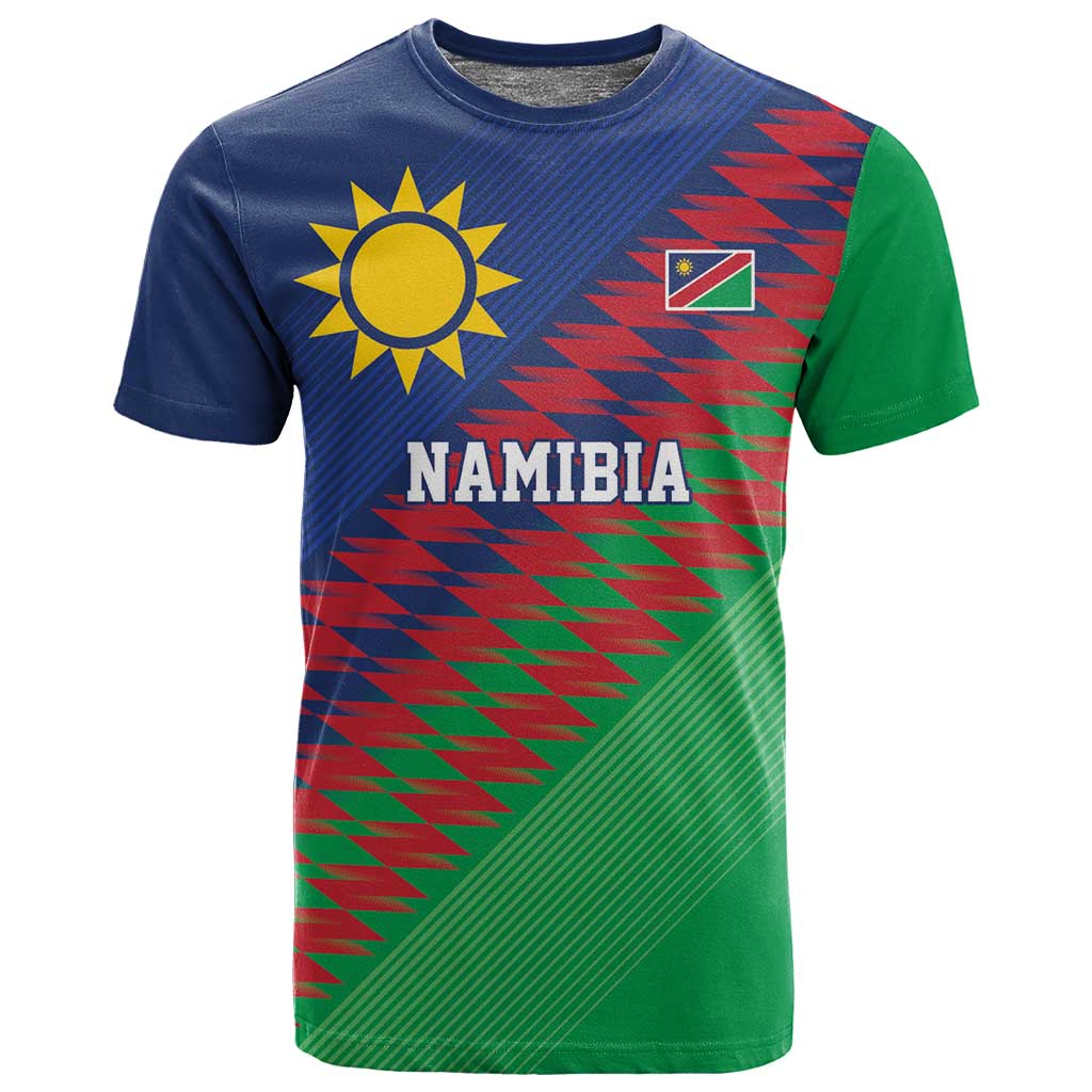 Custom Cricket African Namibia T shirt Namibian Sporty Pattern Flag Motif - African Pride