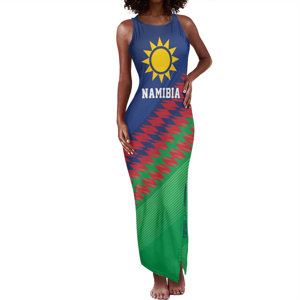 Custom Cricket African Namibia Tank Maxi Dress Namibian Sporty Pattern Flag Motif - African Pride