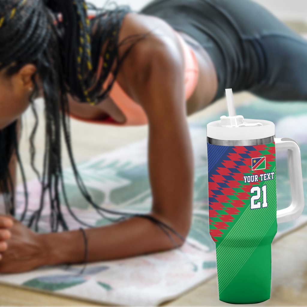 Custom Cricket African Namibia Tumbler With Handle Namibian Sporty Pattern Flag Motif - African Pride