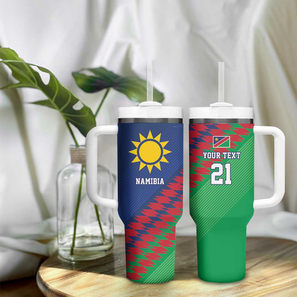 Custom Cricket African Namibia Tumbler With Handle Namibian Sporty Pattern Flag Motif - African Pride