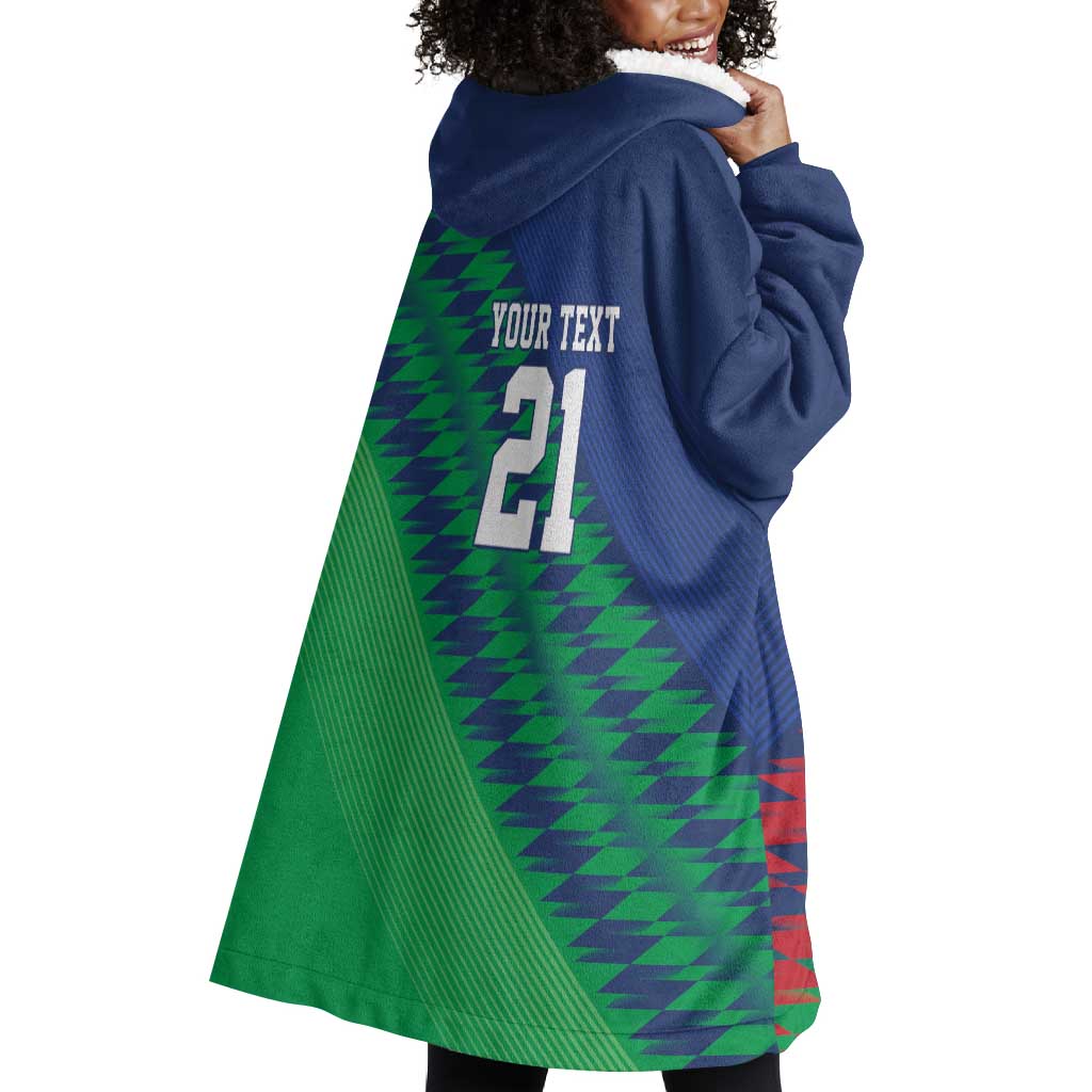 Custom Cricket African Namibia Wearable Blanket Hoodie Namibian Sporty Pattern Flag Motif - African Pride