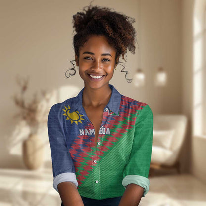 Custom Cricket African Namibia Women Casual Shirt Namibian Sporty Pattern Flag Motif - African Pride