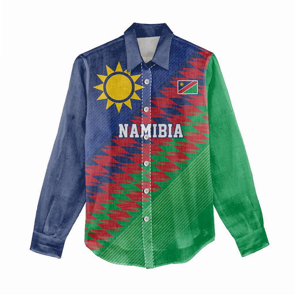 Custom Cricket African Namibia Women Casual Shirt Namibian Sporty Pattern Flag Motif - African Pride