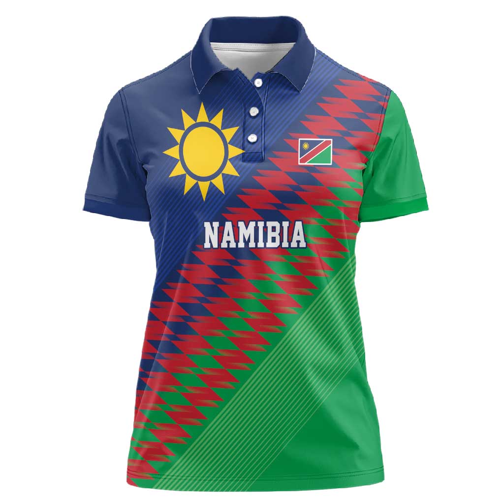 Custom Cricket African Namibia Women Polo Shirt Namibian Sporty Pattern Flag Motif - African Pride