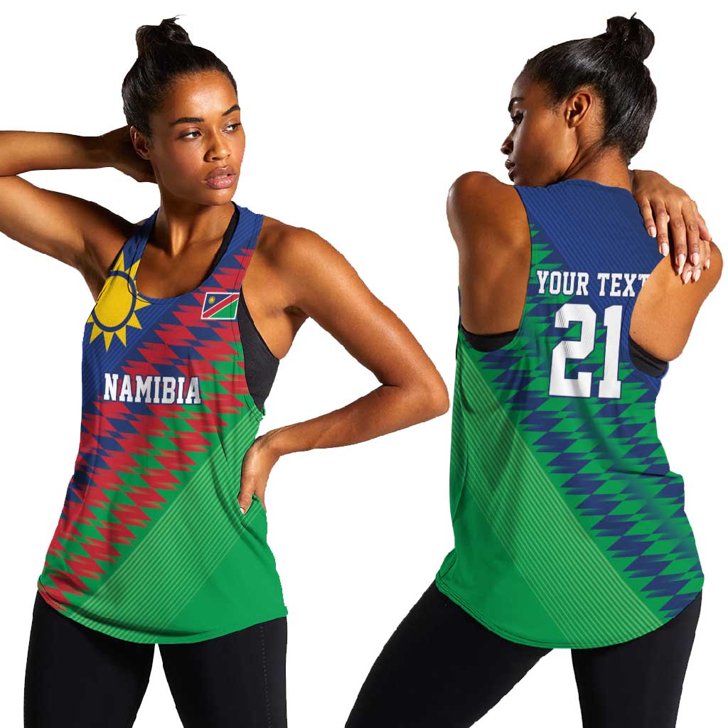 Custom Cricket African Namibia Women Racerback Tank Namibian Sporty Pattern Flag Motif - African Pride