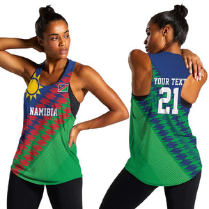 Custom Cricket African Namibia Women Racerback Tank Namibian Sporty Pattern Flag Motif - African Pride