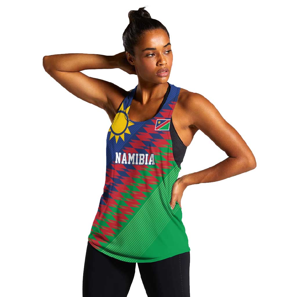 Custom Cricket African Namibia Women Racerback Tank Namibian Sporty Pattern Flag Motif - African Pride