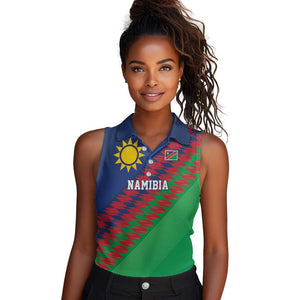 Custom Cricket African Namibia Women Sleeveless Polo Shirt Namibian Sporty Pattern Flag Motif - African Pride