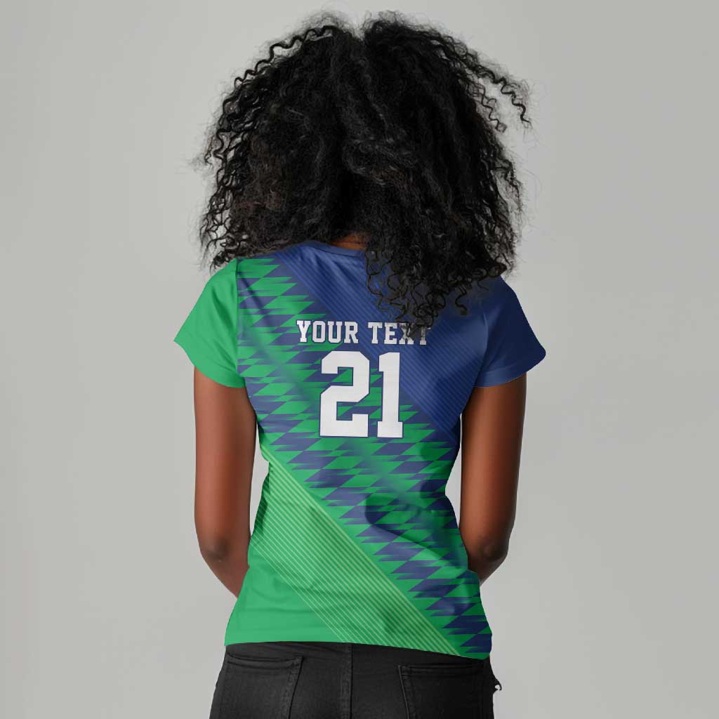 Custom Cricket African Namibia Women V-Neck T-Shirt Namibian Sporty Pattern Flag Motif - African Pride